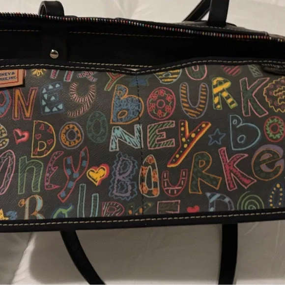 Dooney & Bourke Black Graffiti Tote with Sturdy Leather Handles - Picture 2 of 10